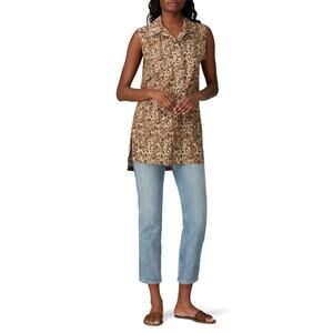 VICTOR ALFARO Brown Animal Print Sleeveless Front Hidden Button Placket Top L
